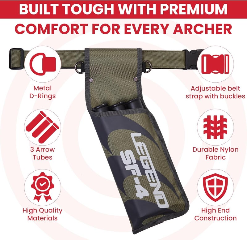 Legend SF4 Hip Quiver for Arrows -vBeginner-Friendly Right-Handed Arrow Quiver with 3 Arrow Tubes, Durable Archery Quiver with Adjustable Belt Strap, Waist Quiver Arrow Holder for Target Shooting - Image 4